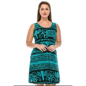 Jostar Blue Stretchy Missy Tank Dress Print-7003BN Tribal Aztec Beach Plus Sz 2X